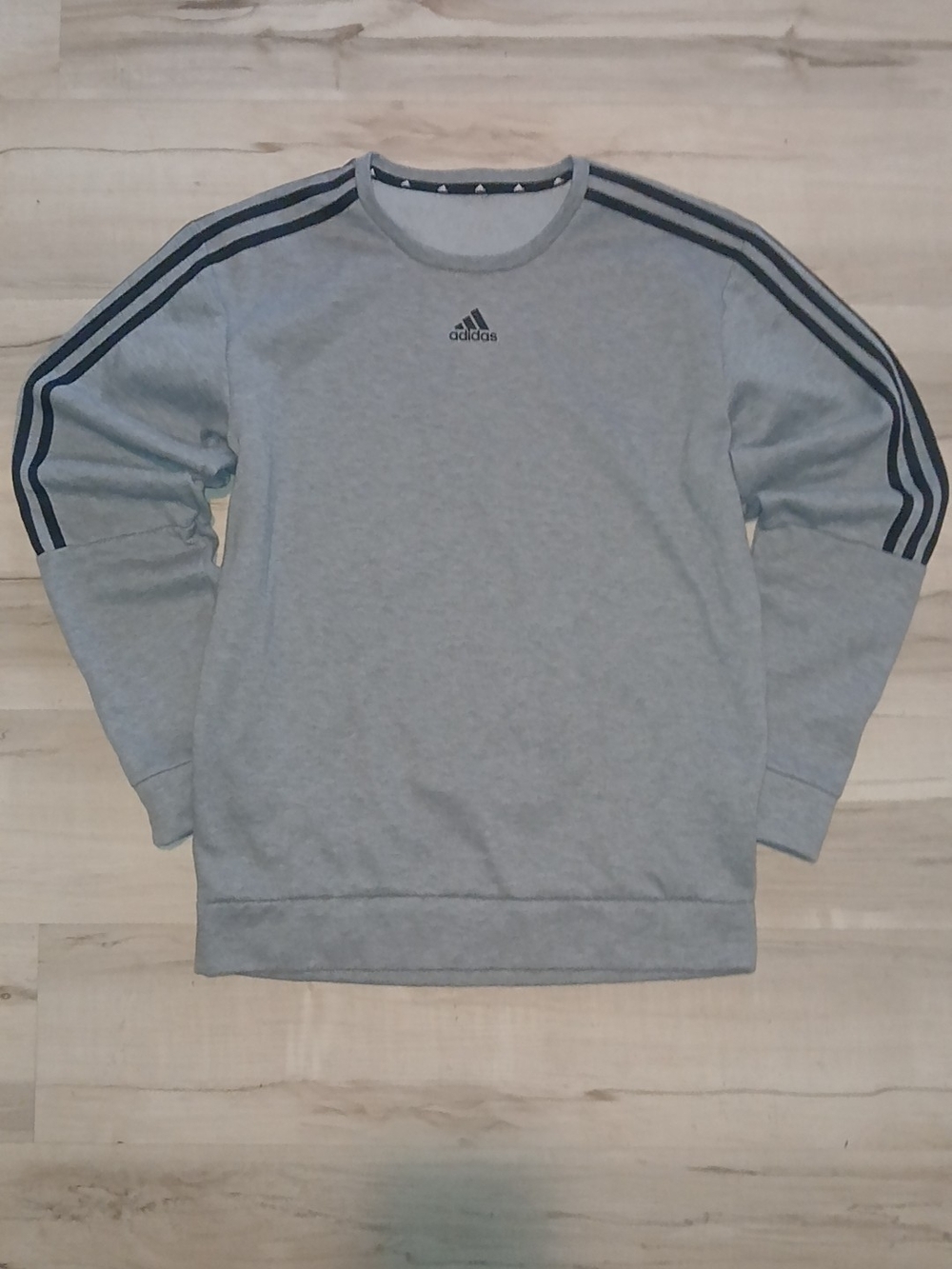 Adidas Men’s Gray Crewneck Sweater with Shoulder Stripes